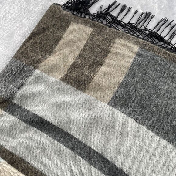 Marc New York Shawl One Size Tan Gray Plaid Fringe Soft Tassel Tie Front Wrap - Picture 8 of 15